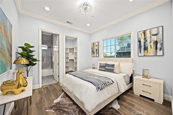 Bedroom, Interior, Recessed Lighting, Wood Texture Flooring