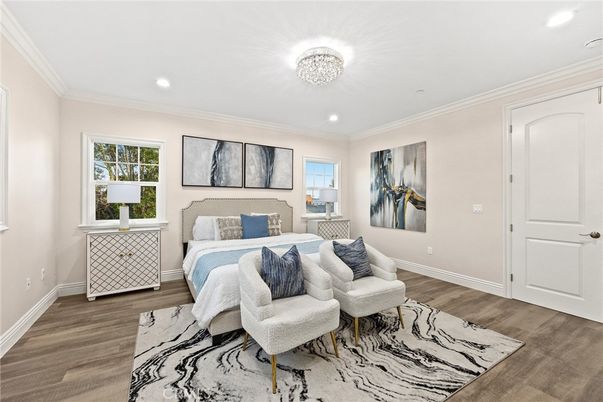 Bedroom, Interior, Recessed Lighting, Wood Texture Flooring