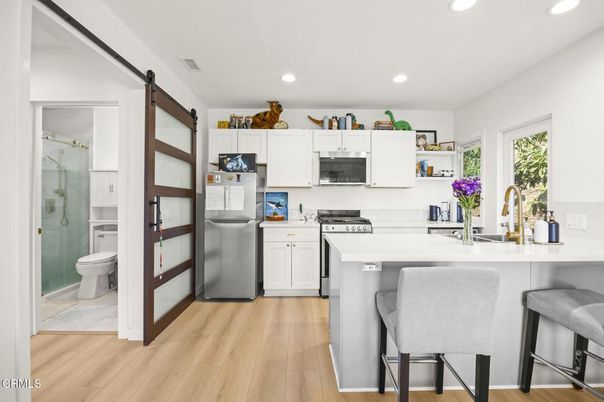 Interior, Kitchen, Recessed Lighting, Wood Texture Flooring