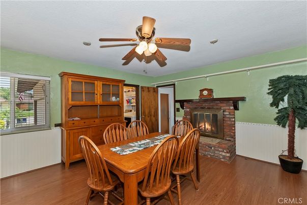 Dining room, Fireplace, Interior, Wood Texture Flooring