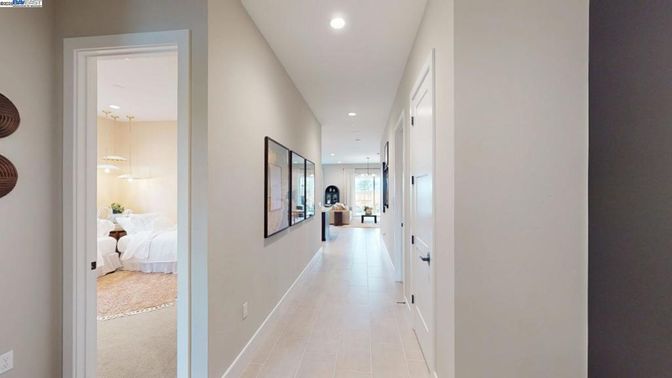 Bedroom, Interior, Pendant Lights, Recessed Lighting, Wood Texture Flooring