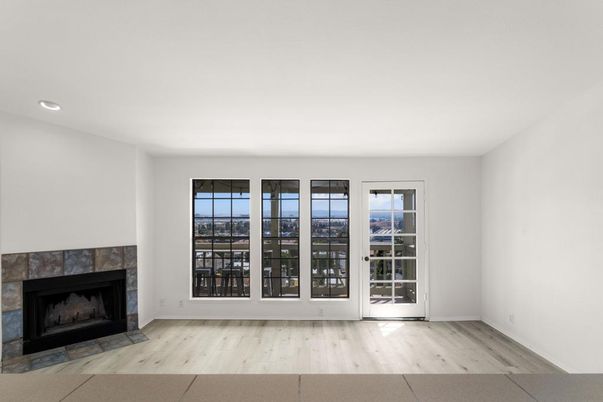 Empty room, Fireplace, Interior, Recessed Lighting, Wood Texture Flooring