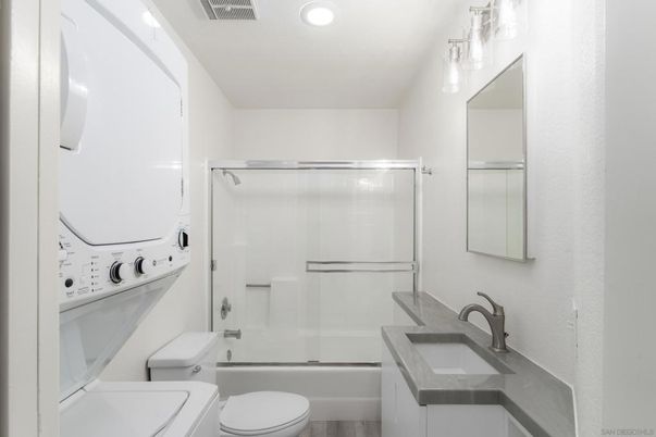 Bathroom, Glass Shower, Interior, Recessed Lighting, Washer