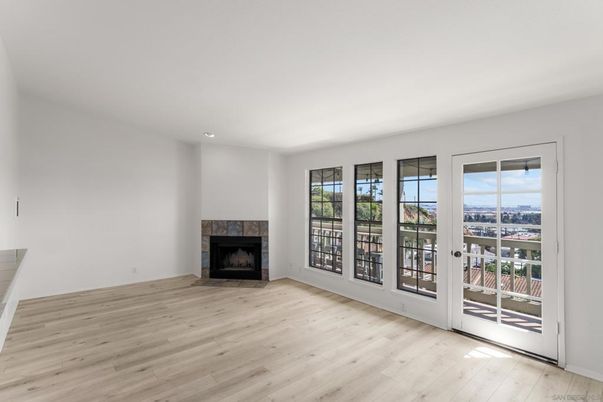 Empty room, Fireplace, Interior, Recessed Lighting, Wood Texture Flooring