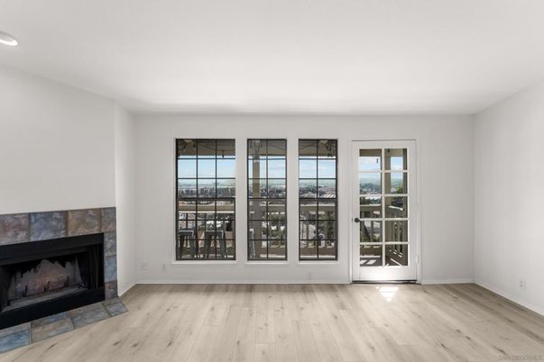 Empty room, Fireplace, Interior, Recessed Lighting, Wood Texture Flooring