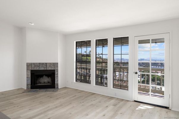 Empty room, Fireplace, Interior, Recessed Lighting, Wood Texture Flooring