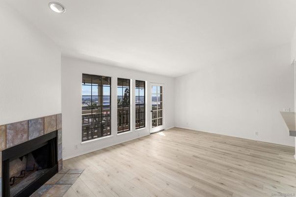 Empty room, Fireplace, Interior, Recessed Lighting, Wood Texture Flooring