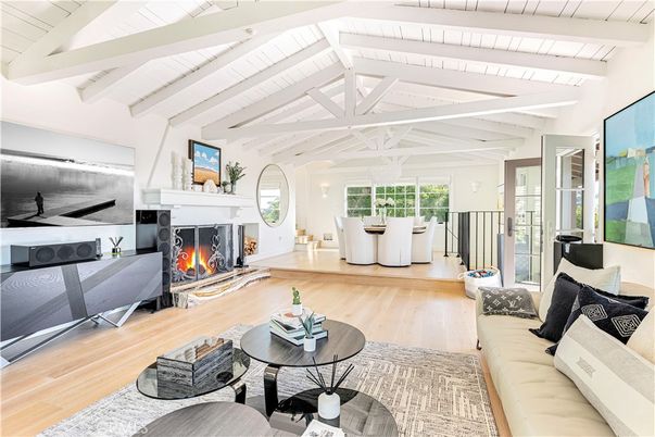 Dining room, Fireplace, Interior, Living room, Wood Texture Flooring