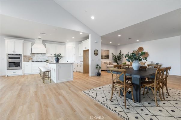 Dining room, Interior, Kitchen, Recessed Lighting, Stainless Steel Appliances, Wood Texture Flooring