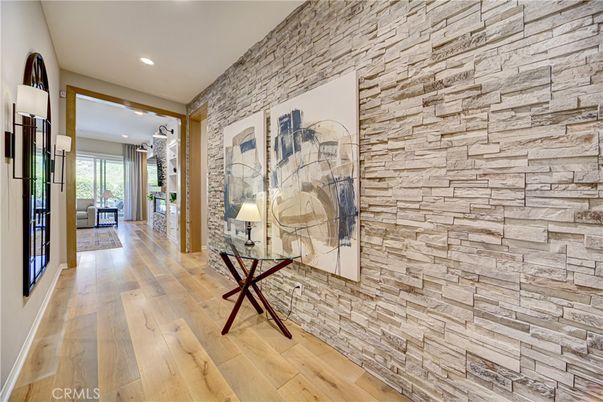 Interior, Recessed Lighting, Stone Walls, Wood Texture Flooring