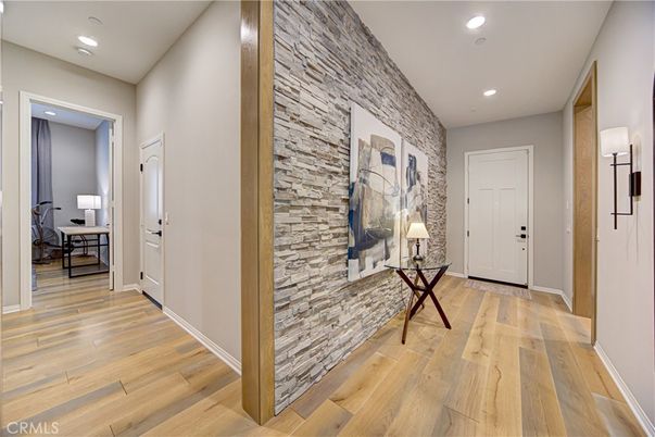 Interior, Recessed Lighting, Stone Walls, Wood Texture Flooring
