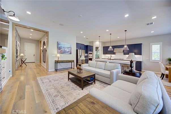 Dining room, Interior, Kitchen, Living room, Pendant Lights, Recessed Lighting, Stainless Steel Appliances, Wood Texture Flooring