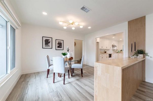 Dining room, Interior, Kitchen, Recessed Lighting, Wood Texture Flooring