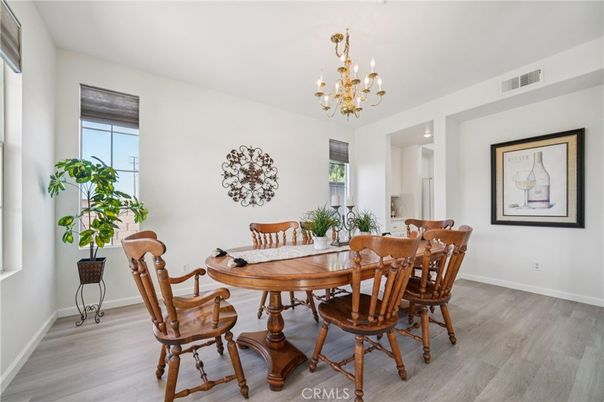 Chandelier, Dining room, Interior, Recessed Lighting, Wood Texture Flooring