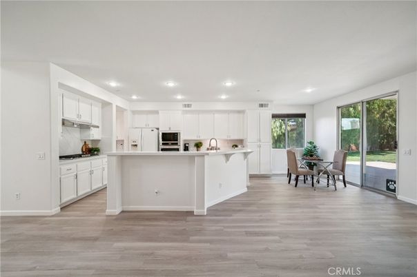 Dining room, Interior, Kitchen, Recessed Lighting, Wood Texture Flooring