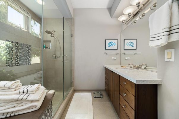 Bathroom, Glass Shower, Interior, Recessed Lighting