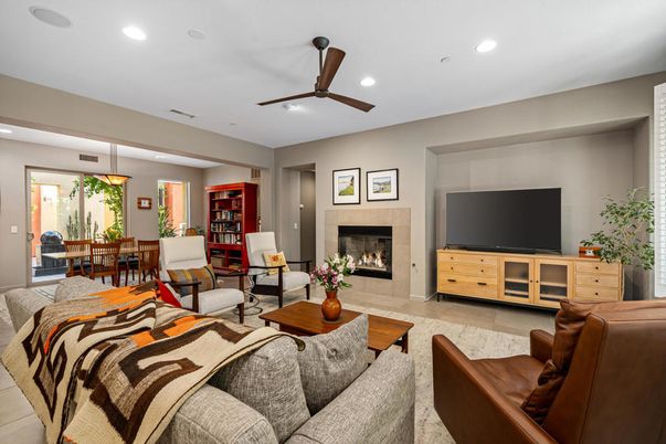 Dining room, Fireplace, Interior, Living room, Pendant Lights, Recessed Lighting