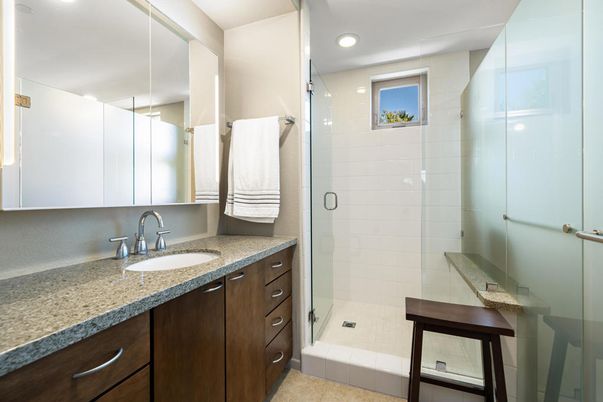 Bathroom, Glass Shower, Interior, Recessed Lighting