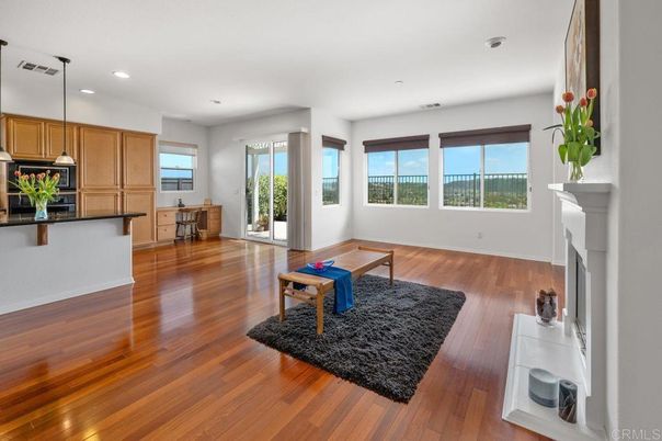 Fireplace, Interior, Kitchen, Pendant Lights, Recessed Lighting, Wood Texture Flooring