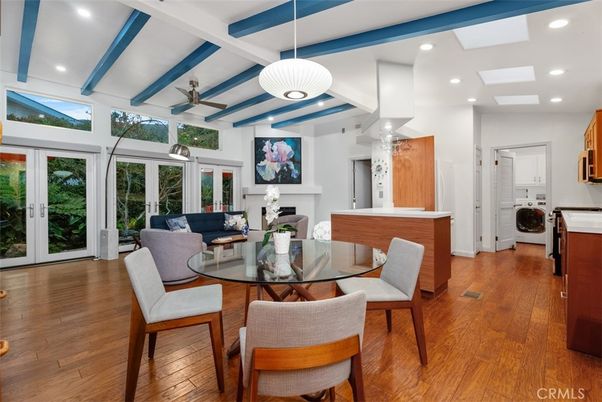 Dining room, Fireplace, Interior, Living room, Pendant Lights, Recessed Lighting, Washer, Wood Texture Flooring
