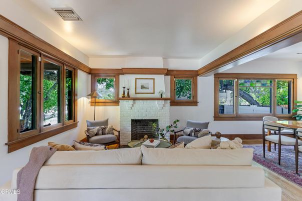 Dining room, Fireplace, Interior, Living room, Wood Texture Flooring