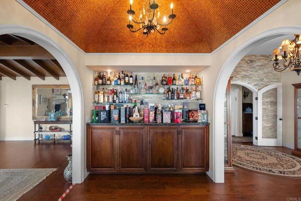 Chandelier, Interior, Stone Walls, Wood Texture Flooring