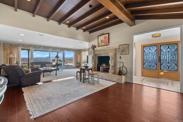 Fireplace, Interior, Living room, Recessed Lighting, Wooden Beams, Wooden Ceilings, Wood Texture Flooring