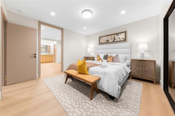 Bedroom, Interior, Recessed Lighting, Wood Texture Flooring