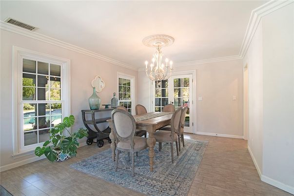 Chandelier, Dining room, Interior, Wood Texture Flooring