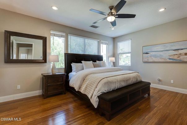 Bedroom, Interior, Recessed Lighting, Wood Texture Flooring