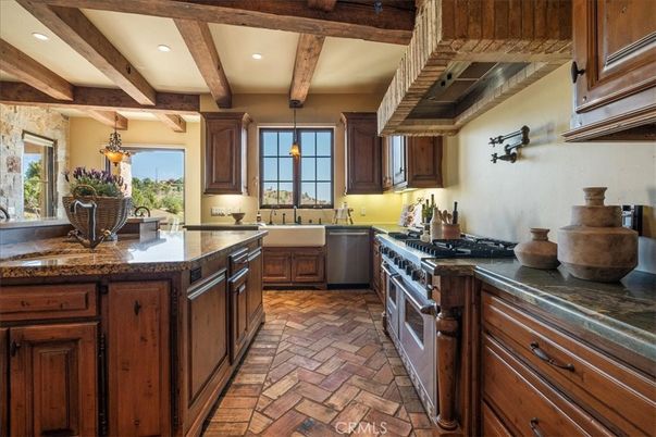 Interior, Kitchen, Pendant Lights, Recessed Lighting, Stainless Steel Appliances, Wooden Beams