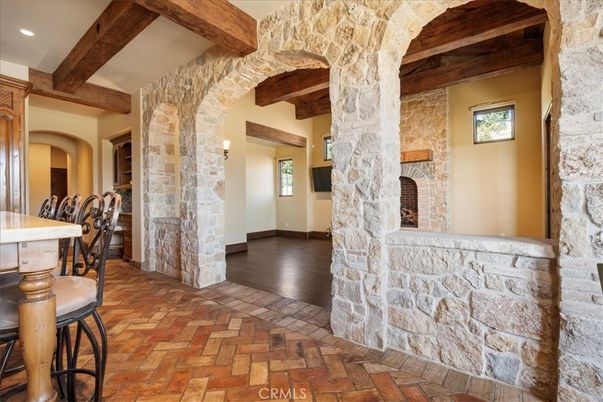 Interior, Recessed Lighting, Stone Walls, Wooden Beams