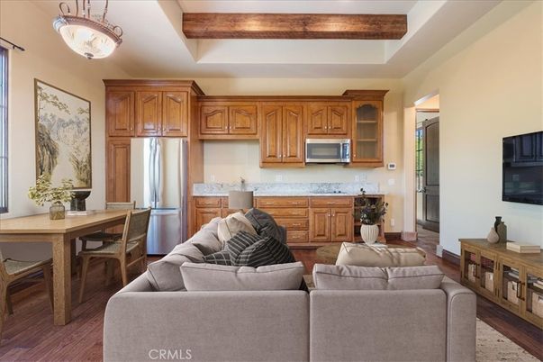 Dining room, Interior, Kitchen, Living room, Stainless Steel Appliances, Wood Texture Flooring