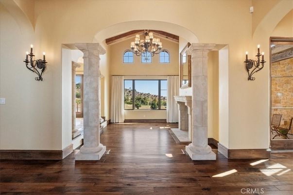 Chandelier, Fireplace, Interior, Wood Texture Flooring