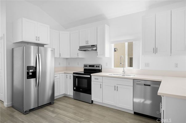 Interior, Kitchen, Stainless Steel Appliances, Wood Texture Flooring
