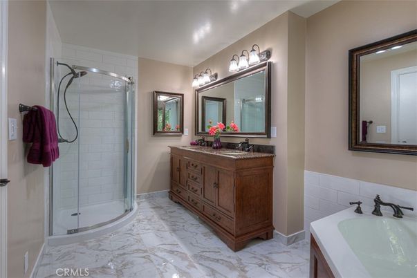 Bathroom, Dual Sink Vanities, Glass Shower, Interior, Marble