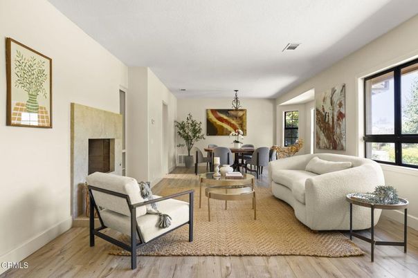 Dining room, Interior, Living room, Pendant Lights, Wood Texture Flooring