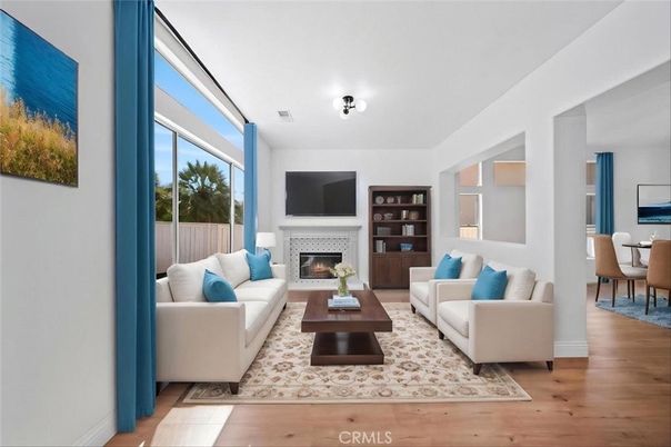 Dining room, Fireplace, Interior, Living room, Wood Texture Flooring