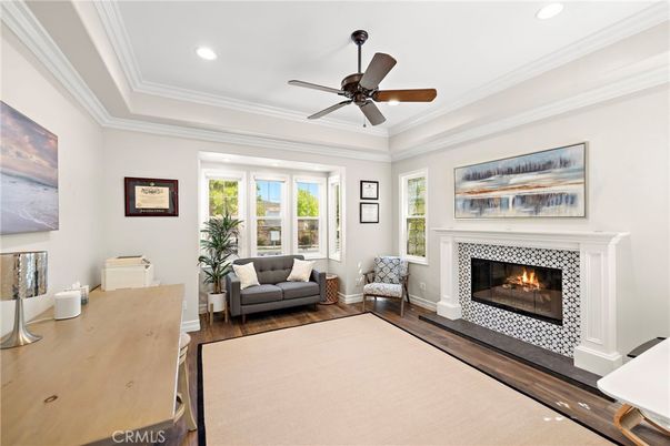Fireplace, Interior, Recessed Lighting, Wood Texture Flooring