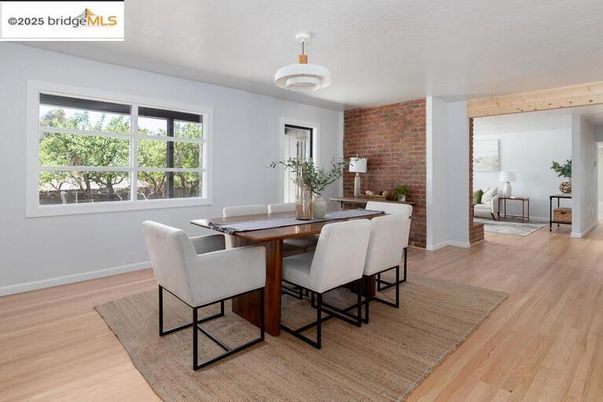Dining room, Interior, Stone Walls, Wooden Beams, Wood Texture Flooring
