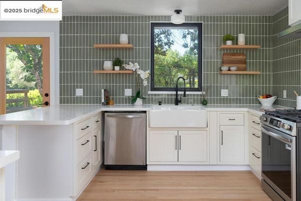 Interior, Kitchen, Stainless Steel Appliances, Wood Texture Flooring
