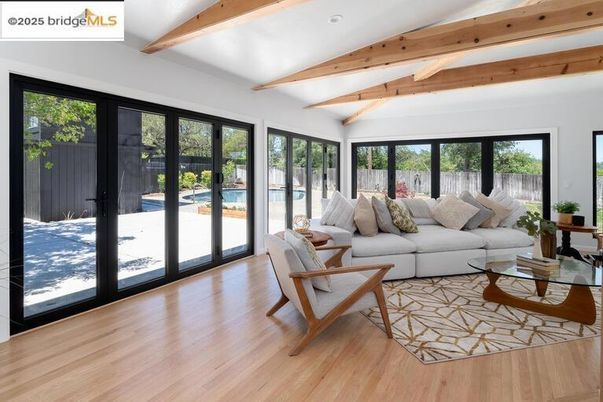 Interior, Living room, Recessed Lighting, Wooden Beams, Wood Texture Flooring
