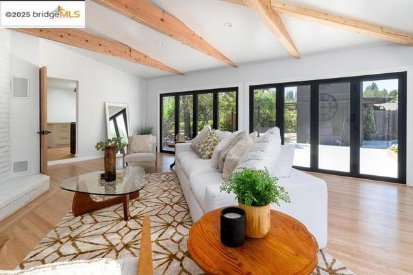 Interior, Living room, Recessed Lighting, Wooden Beams, Wood Texture Flooring