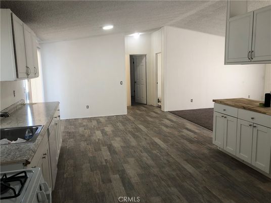 Empty room, Interior, Kitchen, Recessed Lighting, Wood Texture Flooring