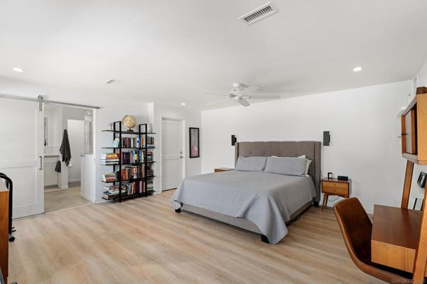 Bedroom, Interior, Recessed Lighting, Wood Texture Flooring