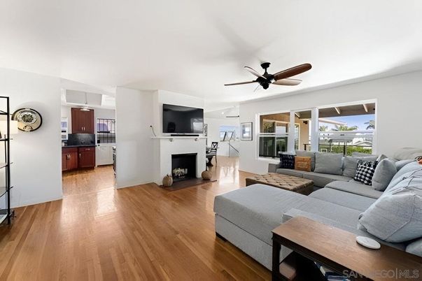 Fireplace, Interior, Kitchen, Living room, Wood Texture Flooring