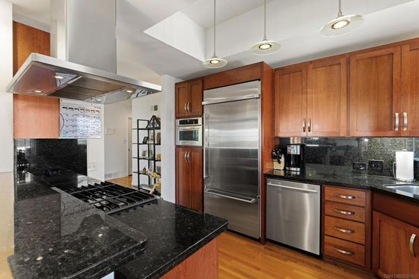 Interior, Kitchen, Pendant Lights, Stainless Steel Appliances, Wood Texture Flooring