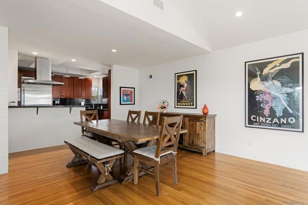 Dining room, Interior, Kitchen, Recessed Lighting, Wood Texture Flooring