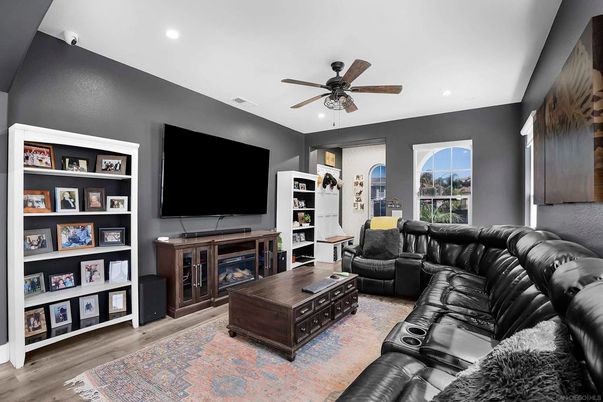 Home Theatre Room, Interior, Living room, Recessed Lighting, Wood Texture Flooring