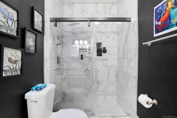 Bathroom, Glass Shower, Interior, Marble Walls